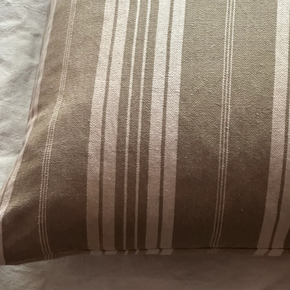 19th Century French Dusty Olive & White Ticking Pillow (#111) - Image 3