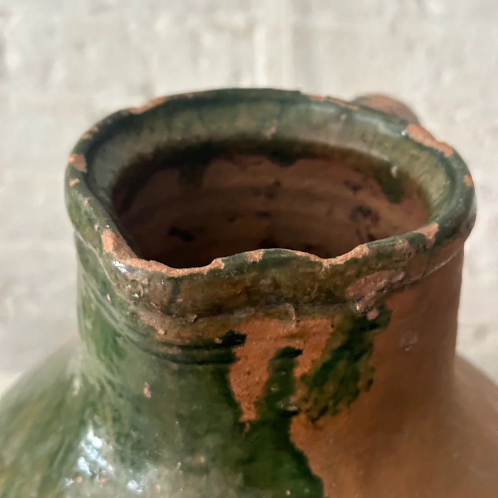 19th Century French Ceramic Pitcher Green with Accents - Image 2