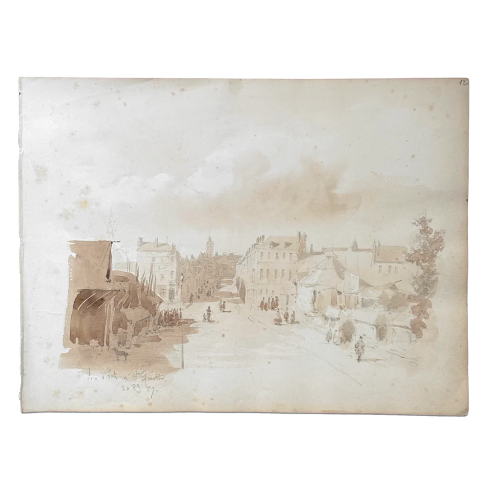 19th Century French Monochromatic Watercolor Painting by Alphonse Baril (#12)