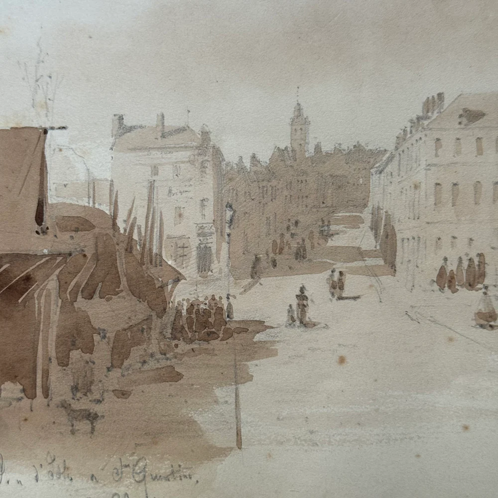 19th Century French Monochromatic Watercolor Painting by Alphonse Baril (#12) - Image 2