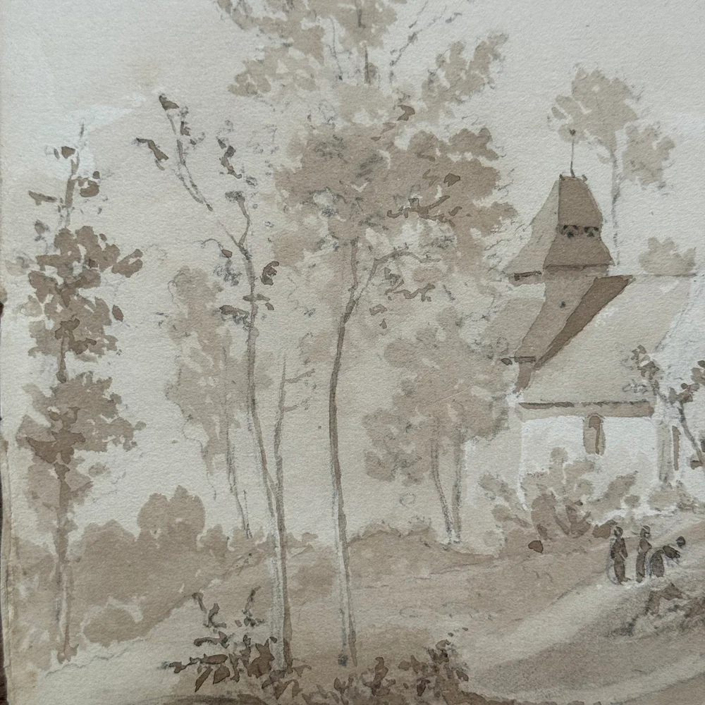 19th Century French Monochromatic Watercolor Painting by Alphonse Baril (#45) - Image 3