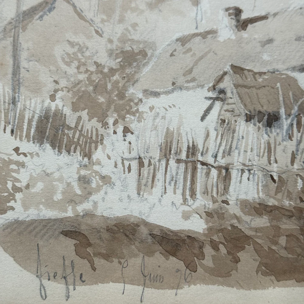 19th Century French Monochromatic Watercolor Painting by Alphonse Baril (#100) - Image 6