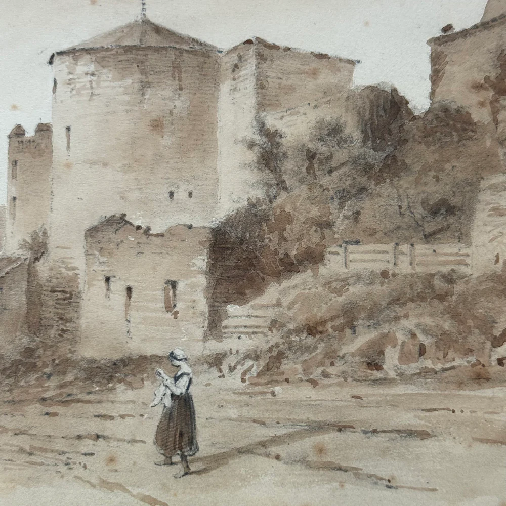 19th Century French Monochromatic Watercolor Painting by Alphonse Baril (#46) - Image 2
