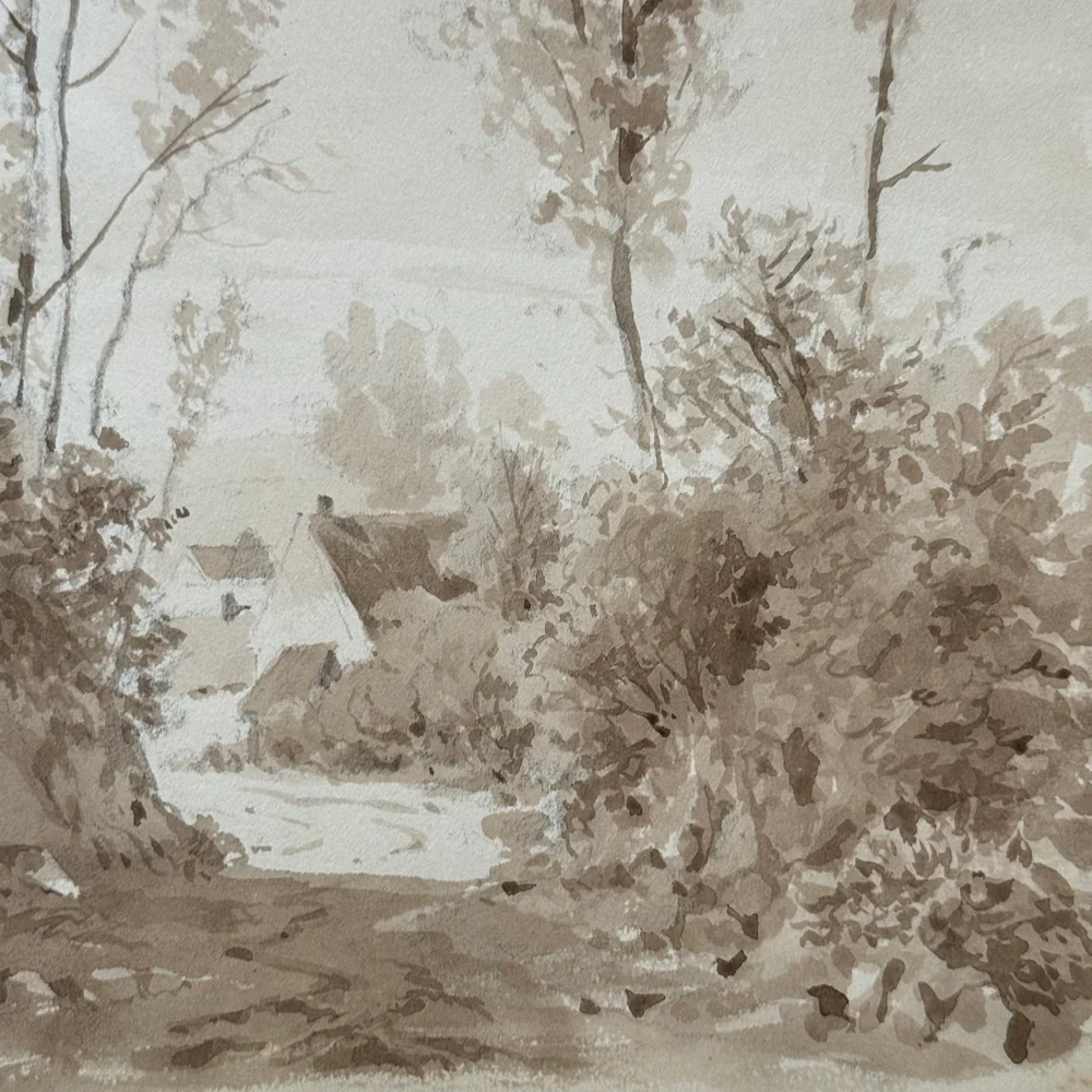 19th Century French Monochromatic Watercolor Painting by Alphonse Baril (#47) - Image 2