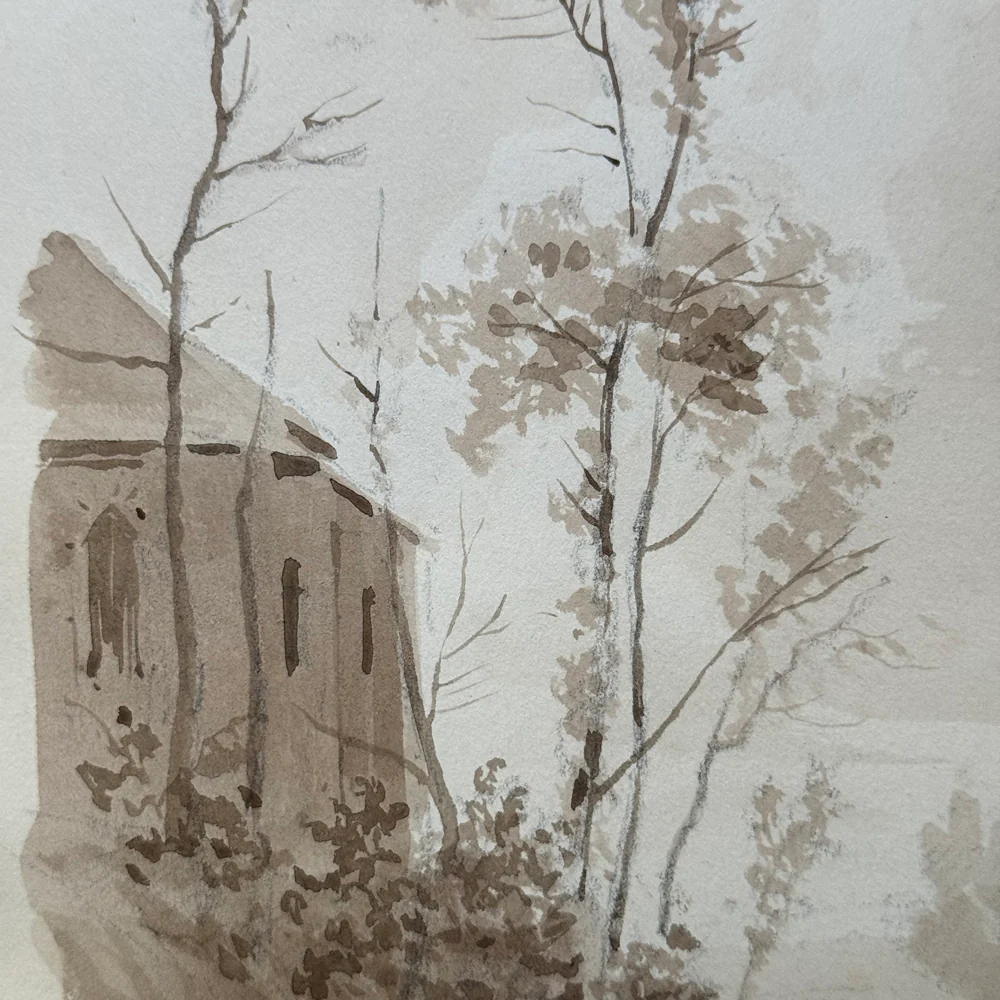 19th Century French Monochromatic Watercolor Painting by Alphonse Baril (#47) - Image 3