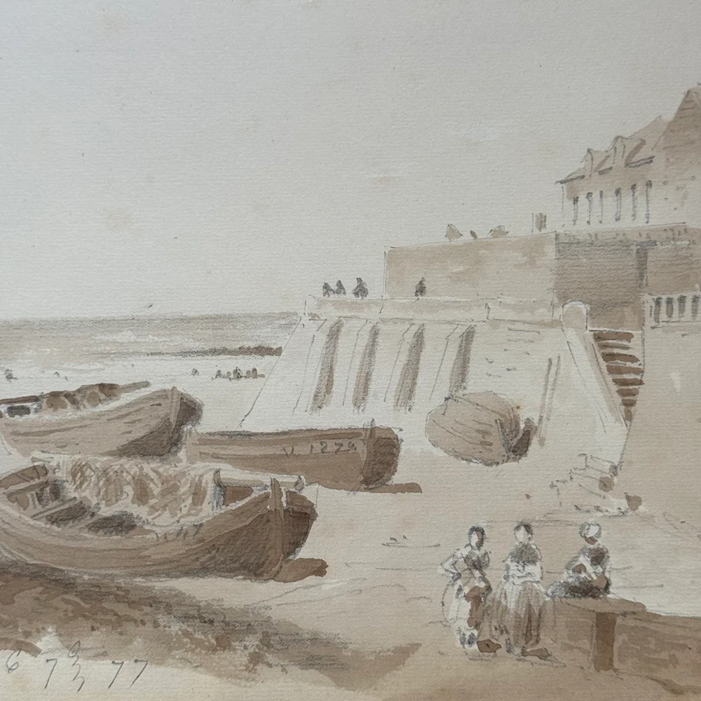 19th Century French Monochromatic Watercolor Painting by Alphonse Baril (#50) - Image 2