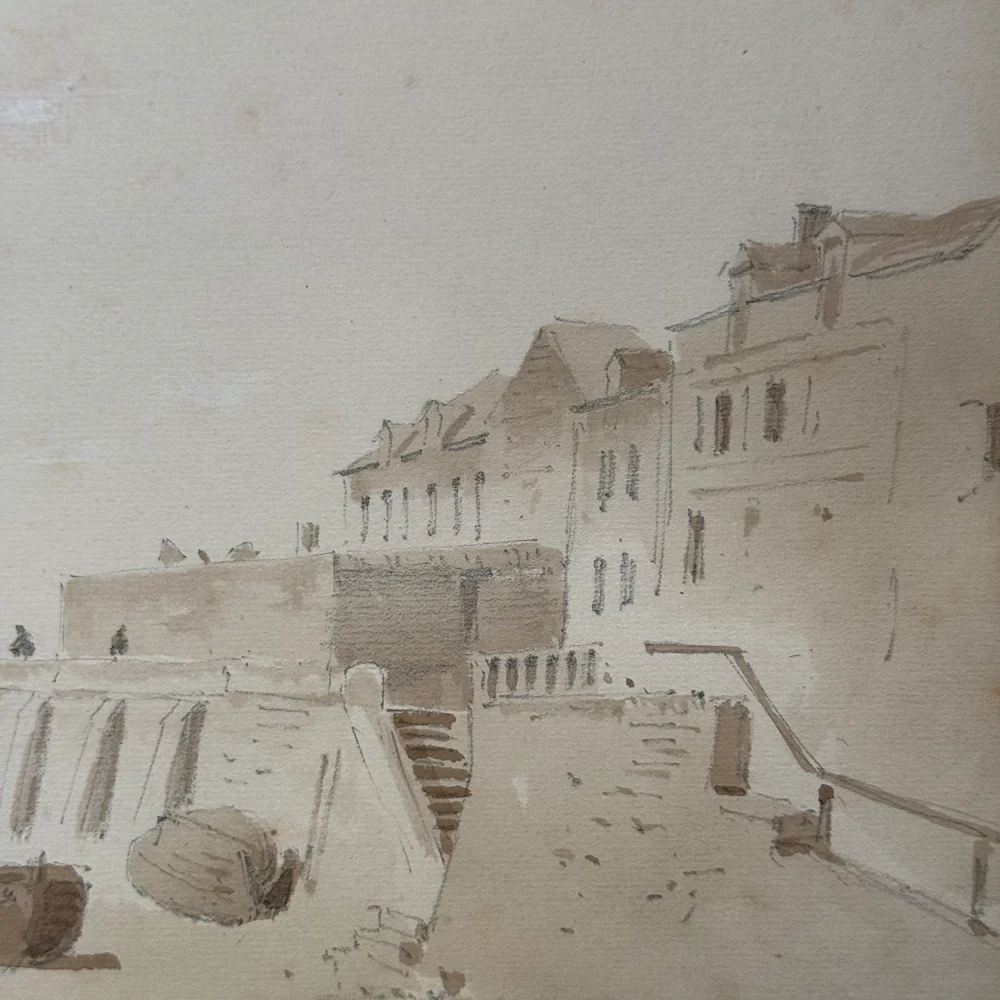 19th Century French Monochromatic Watercolor Painting by Alphonse Baril (#50) - Image 3
