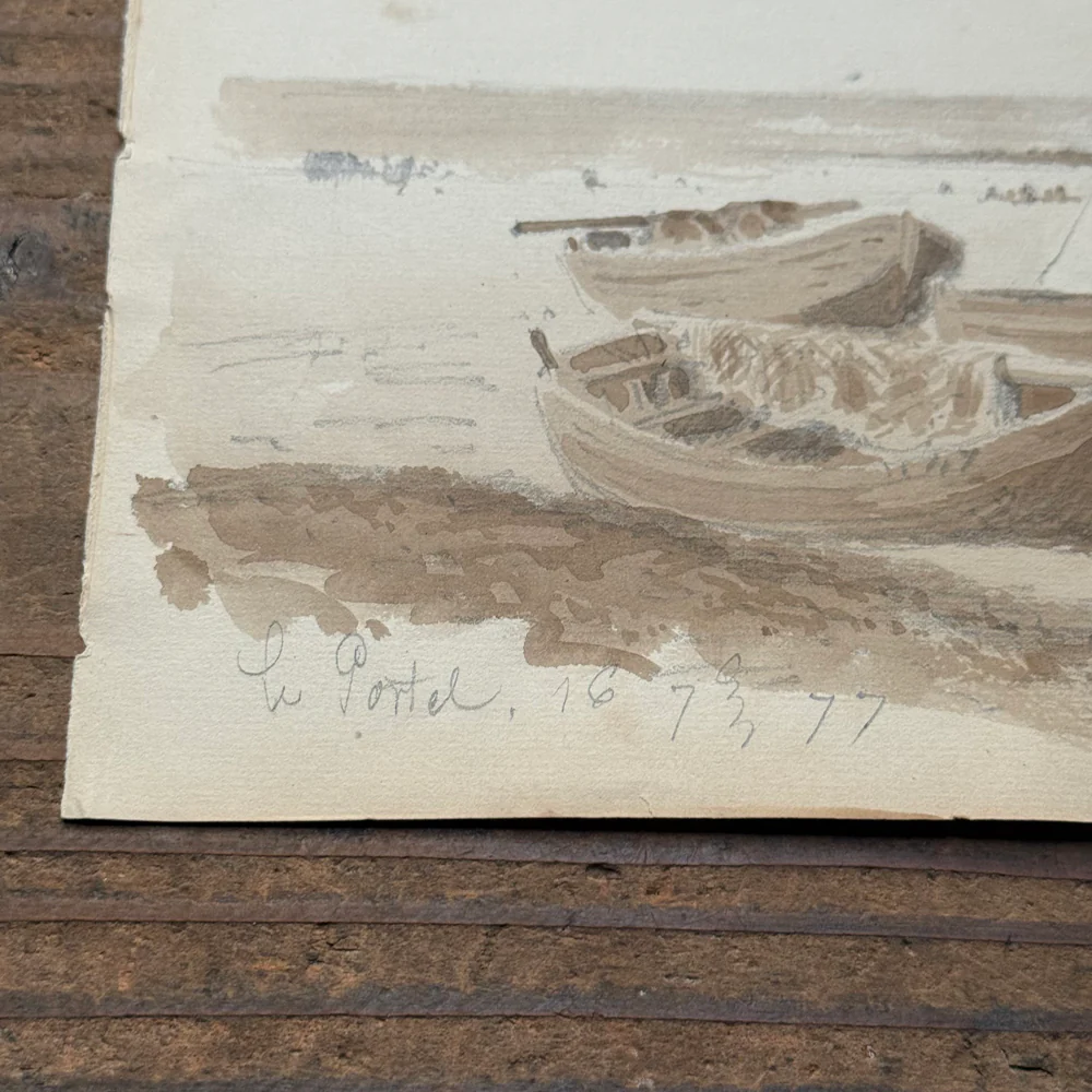 19th Century French Monochromatic Watercolor Painting by Alphonse Baril (#50) - Image 5