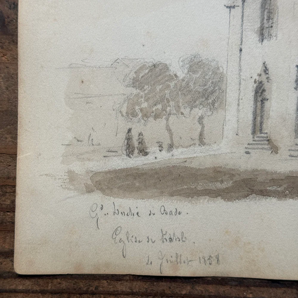 19th Century French Monochromatic Watercolor Painting by Alphonse Baril (#53) - Image 3