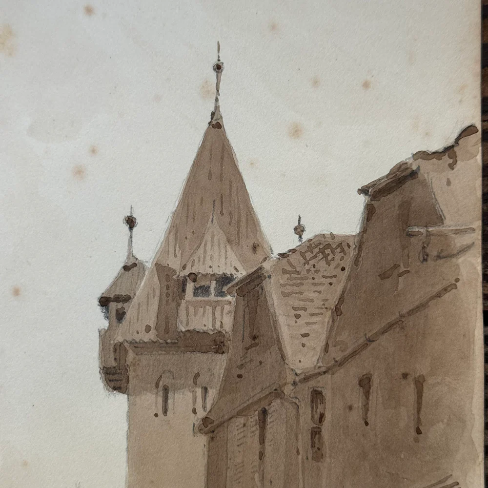 19th Century French Monochromatic Watercolor Painting by Alphonse Baril (#54) - Image 3