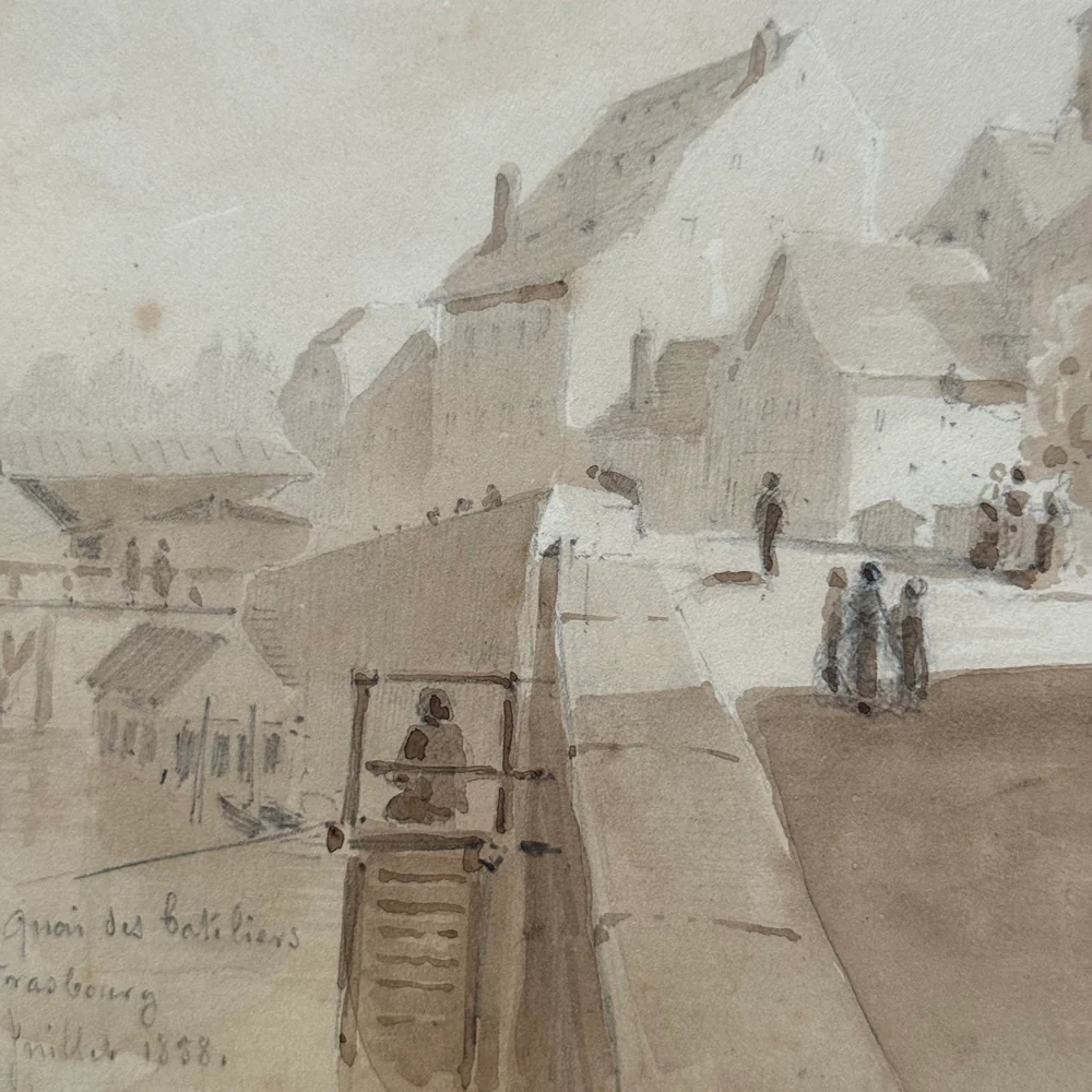 19th Century French Monochromatic Watercolor Painting by Alphonse Baril (#54) - Image 4