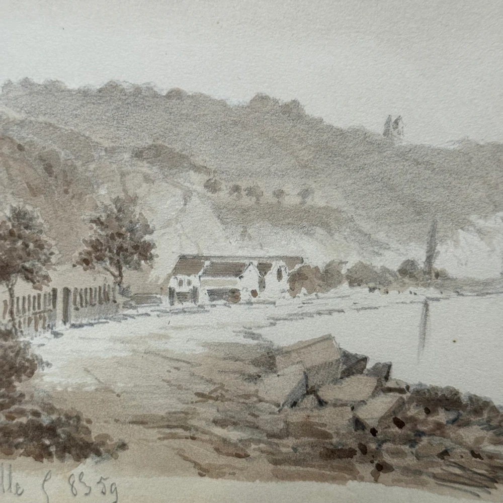 19th Century French Monochromatic Watercolor Painting by Alphonse Baril (#89) - Image 2
