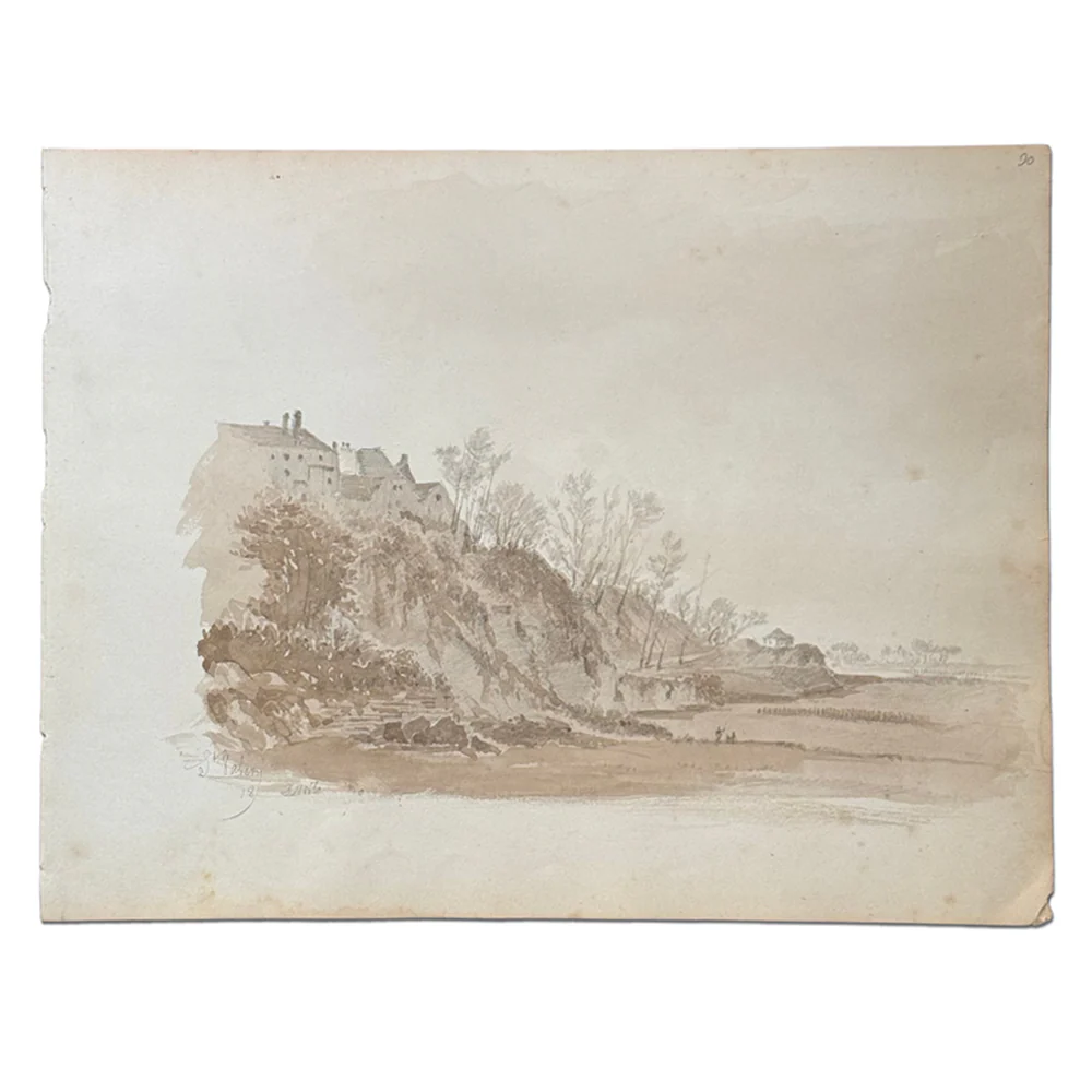 19th Century French Monochromatic Watercolor Painting by Alphonse Baril (#90)