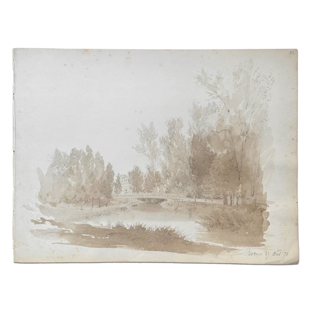19th Century French Monochromatic Watercolor Painting by Alphonse Baril (#92)