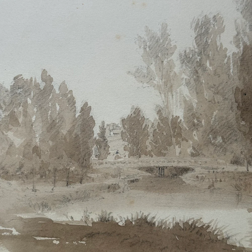 19th Century French Monochromatic Watercolor Painting by Alphonse Baril (#92) - Image 2