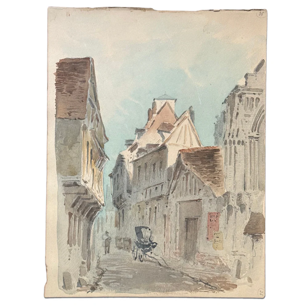 19th Century French Watercolor Painting by Alphonse Baril (#36)