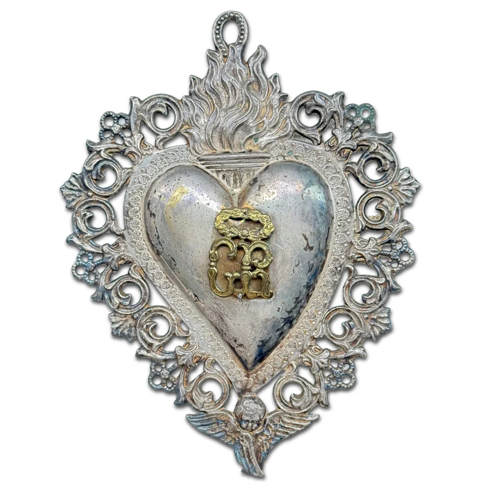 19th-century Italian Ex-Voto Sacred Silver Heart (No. 111)