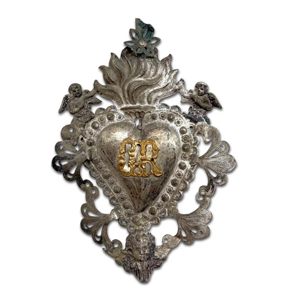 19th-century Italian Ex-Voto Sacred Silver Heart (No. 112)