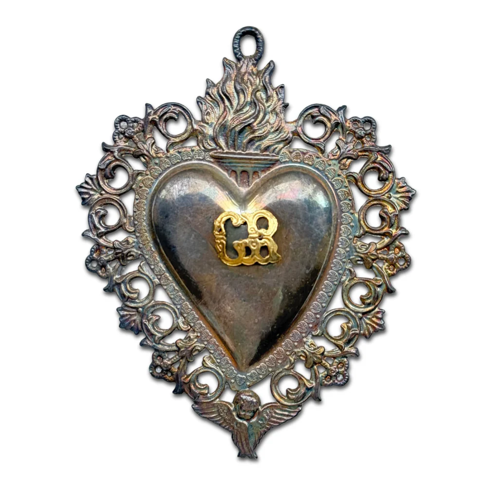 19th-century Italian Ex-Voto Sacred Silver Heart (No. 101)