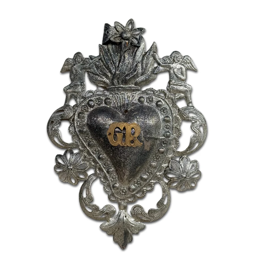 19th-century Italian Ex-Voto Sacred Silver Heart (No. 102)