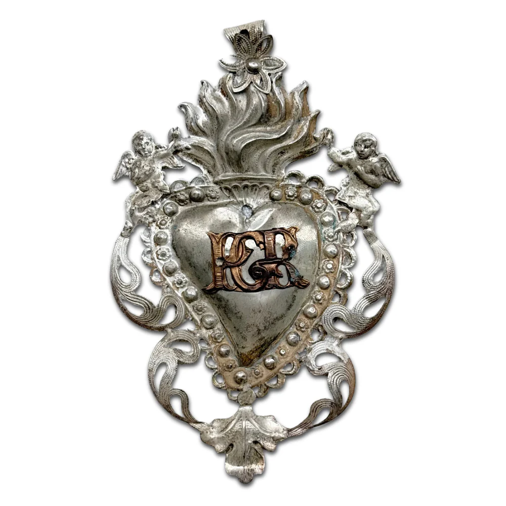 19th-century Italian Ex-Voto Sacred Silver Heart (No. 113)