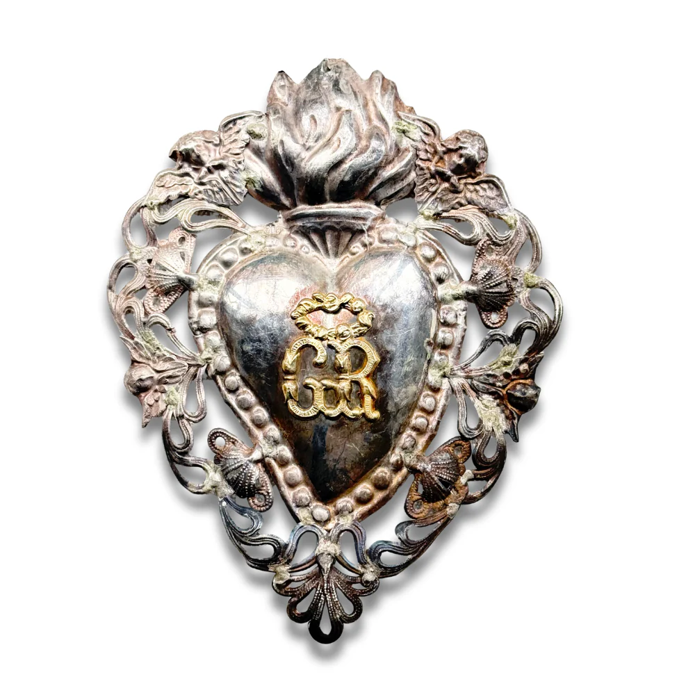 19th-century Italian Ex-Voto Sacred Silver Heart (No. 116)