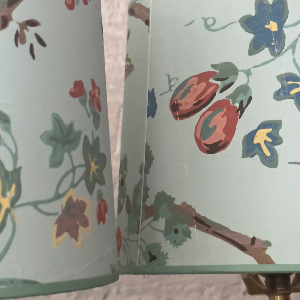 6.5" H Antique French Paper Custom Drum Lampshade Pair #A19 - Image 4