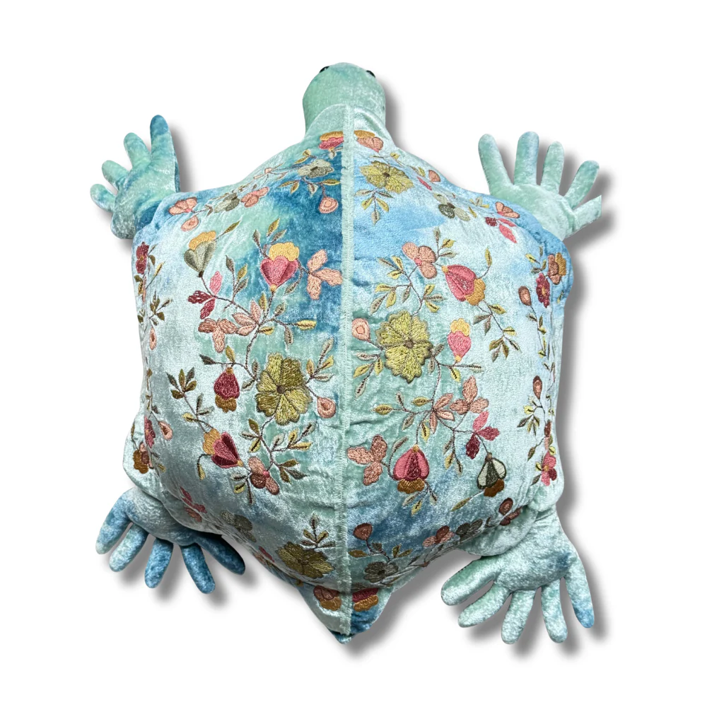 Abby Embroidered Big Silk Velvet Turtle in Shaded Lagoon