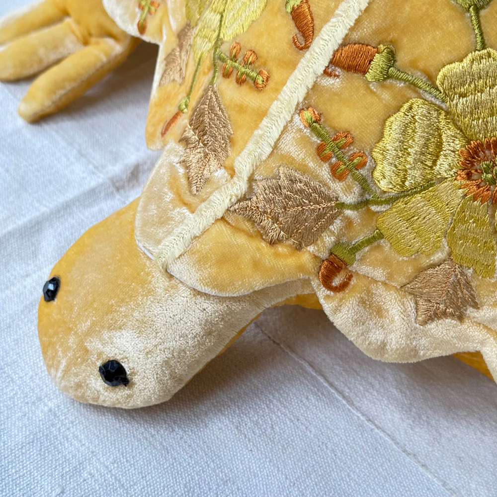 Alba Embroidered Big Silk Velvet Turtle in Corn Yellow - Image 4