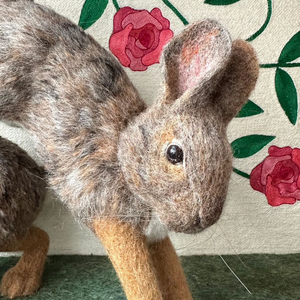 "Among the Roses" Needle Felted Rabbit Diorama - Image 4