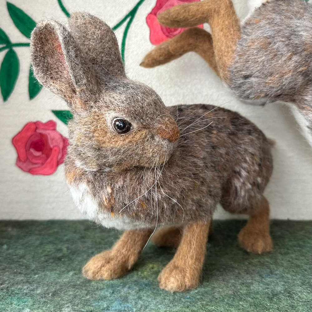 "Among the Roses" Needle Felted Rabbit Diorama - Image 5