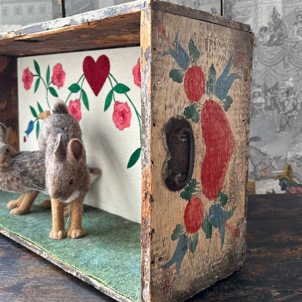 "Among the Roses" Needle Felted Rabbit Diorama - Image 8