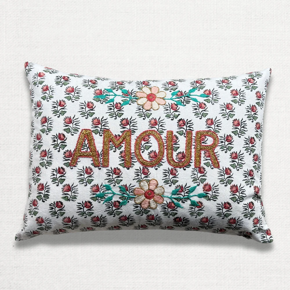 "Amour" Embroidered Cushion (26-06)