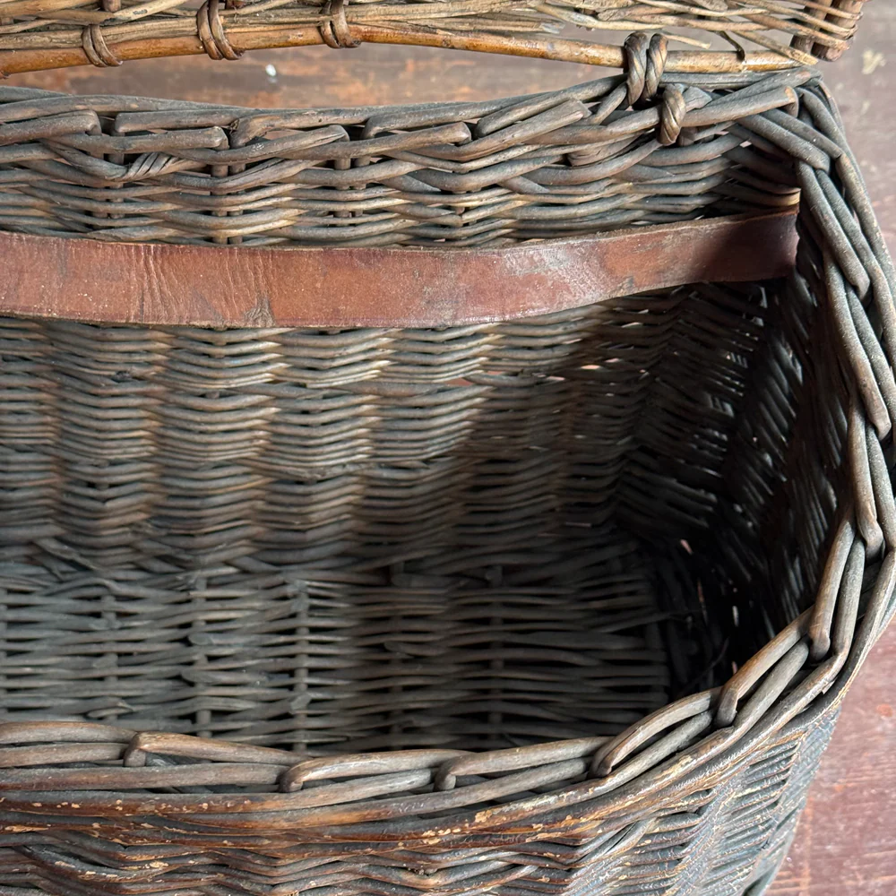 Antique Wicker Fishing Creel with Leather Strap - Image 4