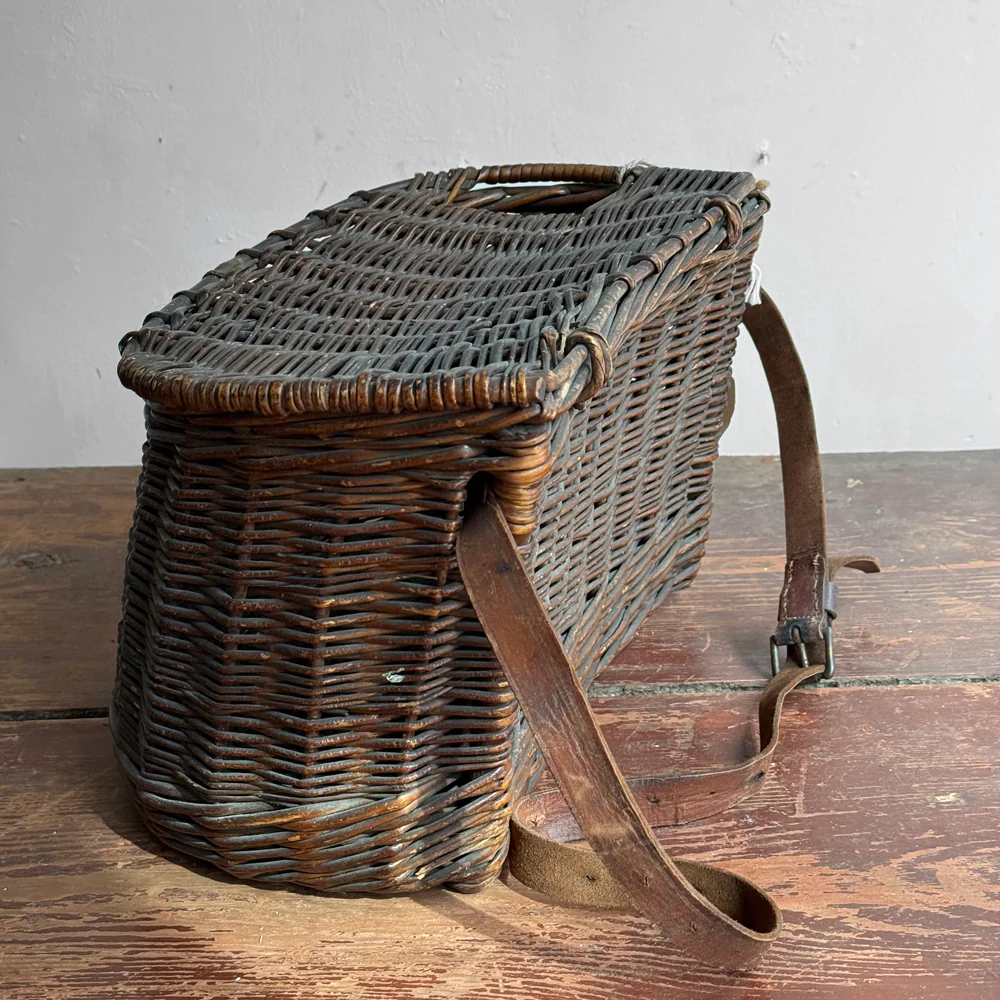Antique Wicker Fishing Creel with Leather Strap - Image 5
