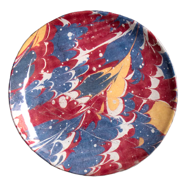 Red Blue & Yellow Marble Dessert Plate
