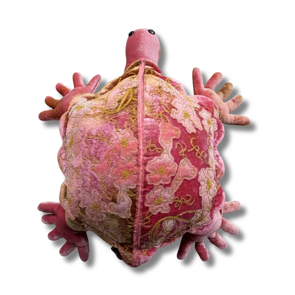 Azura Embroidered Small Silk Velvet Turtle in Shaded Light Rouge