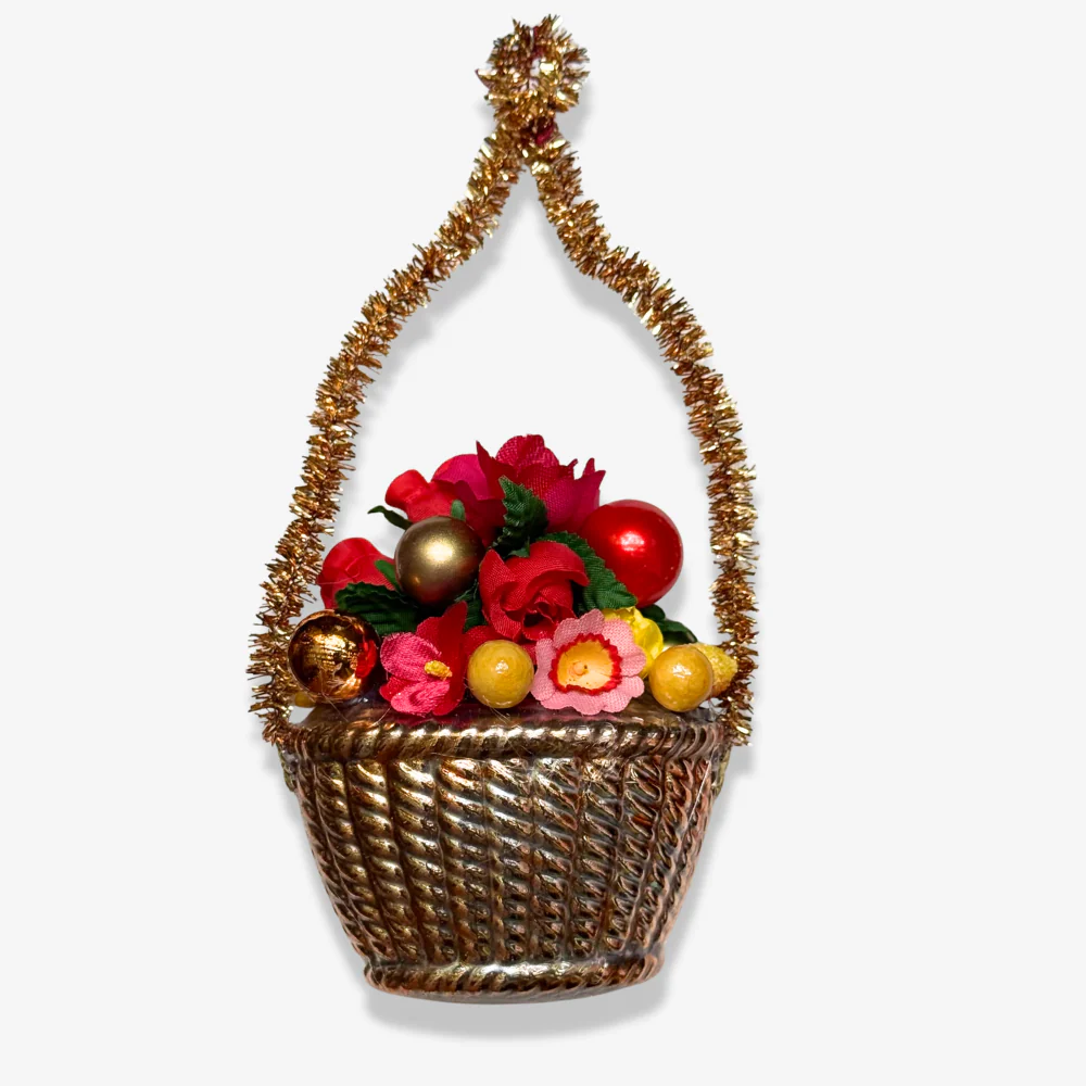Nostalgic Orange Glass Basket of Flowers and Fruit Ornament