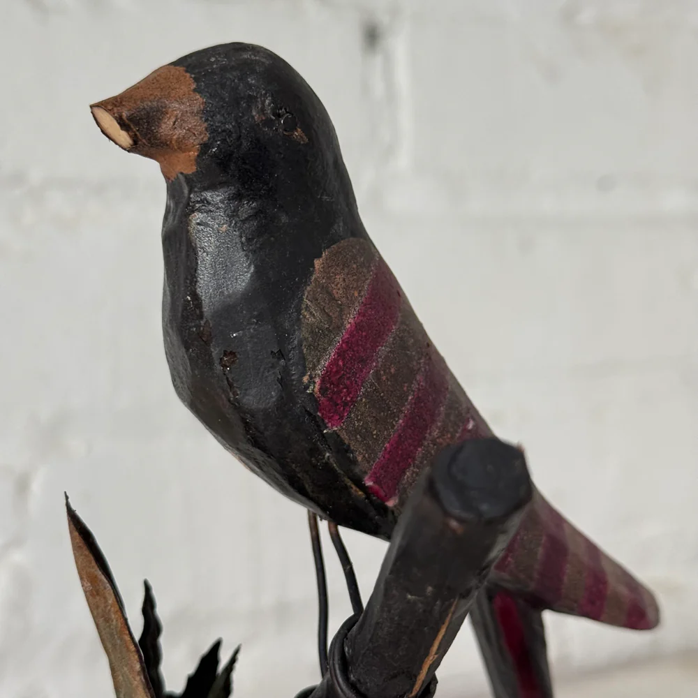 Black Forest Carved Perched Bird on Clay Pot (#2) - Image 2