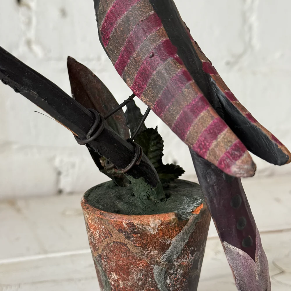 Black Forest Carved Perched Bird on Clay Pot (#2) - Image 4