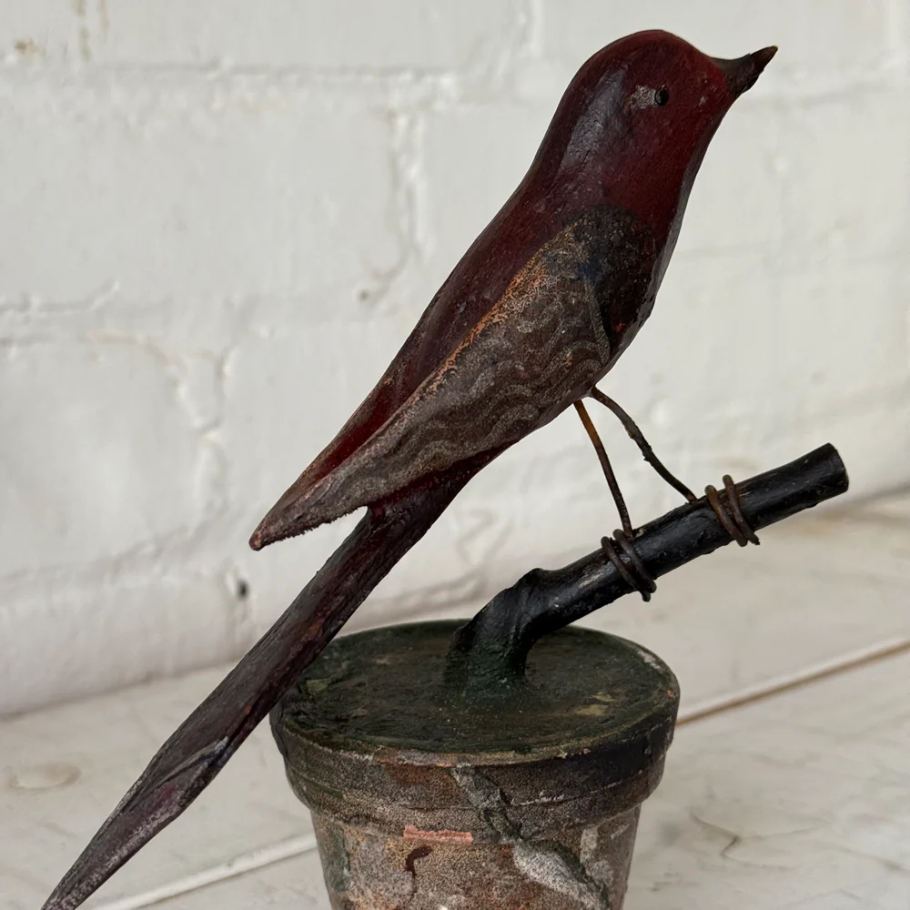 Black Forest Carved Perched Bird on Clay Pot (#3) - Image 2