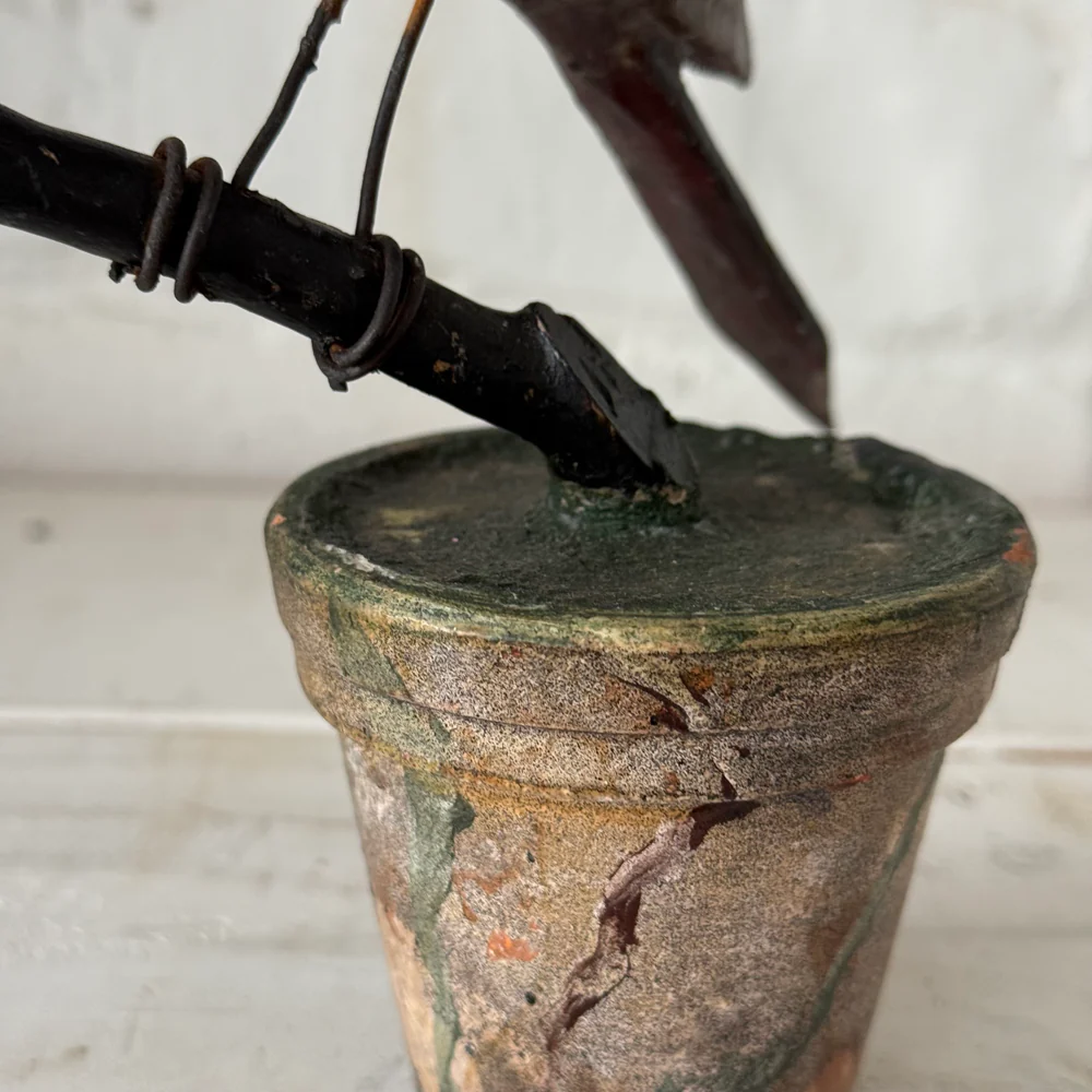 Black Forest Carved Perched Bird on Clay Pot (#3) - Image 3