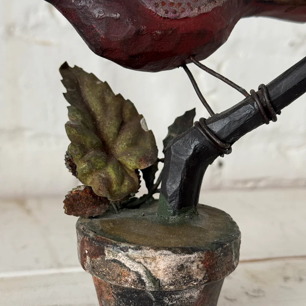 Black Forest Carved Perched Bird on Clay Pot (#4) - Image 2