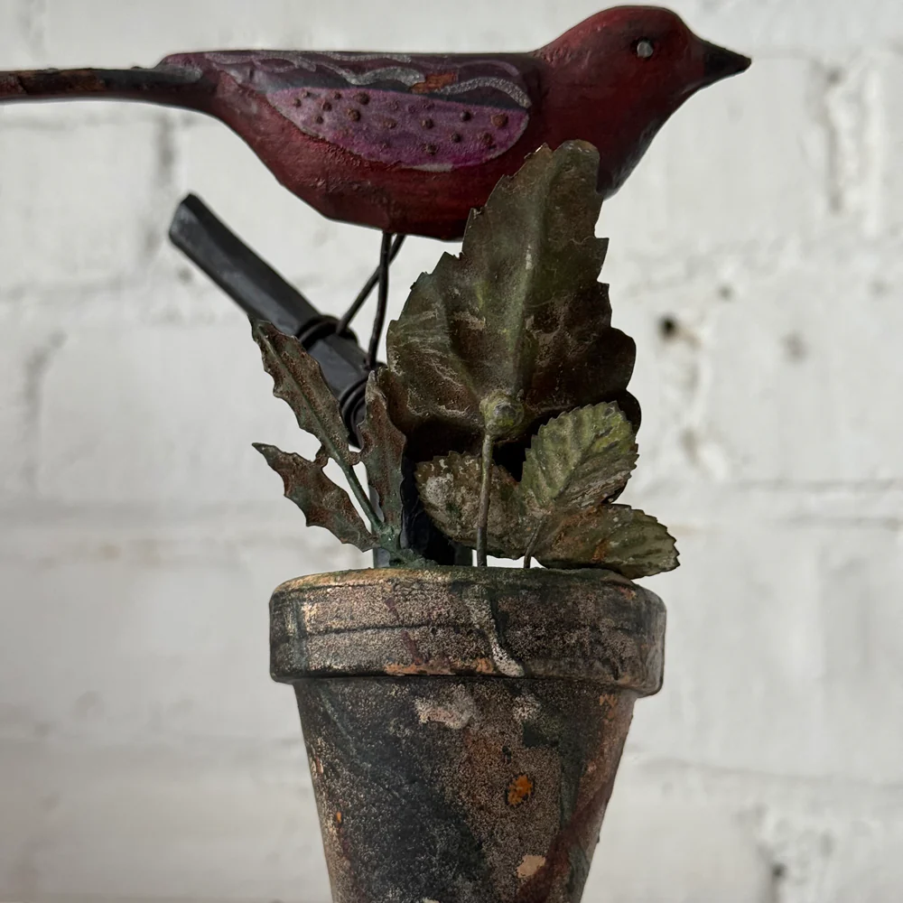 Black Forest Carved Perched Bird on Clay Pot (#4) - Image 4