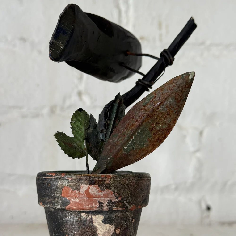 Black Forest Carved Perched Bird on Clay Pot (#5) - Image 2