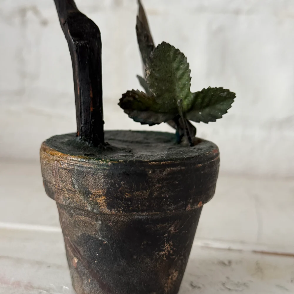 Black Forest Carved Perched Bird on Clay Pot (#5) - Image 3
