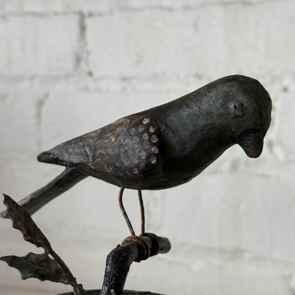 Black Forest Carved Perched Bird on Clay Pot (#6) - Image 3