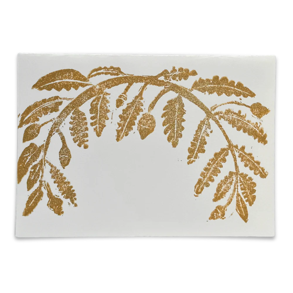 Block Printed Gold Leaves Folded Card