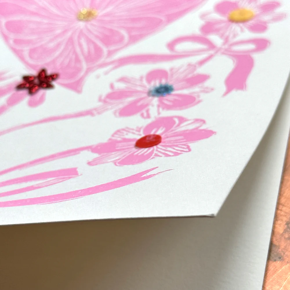 Block Printed Pink Valentine Flower Folded Card - Image 3
