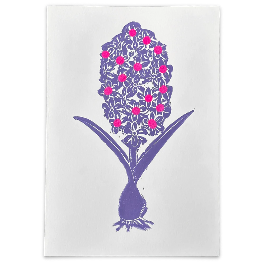 Block Printed Purple Hyacinth Folded Card